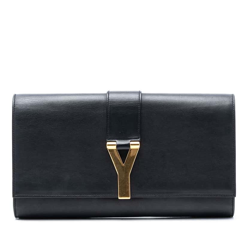 Saint Laurent Leather Chyc Ligne Clutch Black Leather Very good condition - Front View