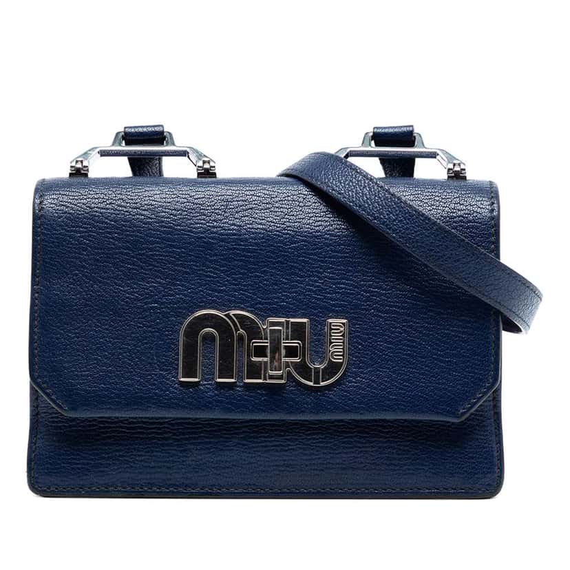 Miu Miu Goatskin Madras Miu Logo Crossbody Blue Leather Very good condition - Front View