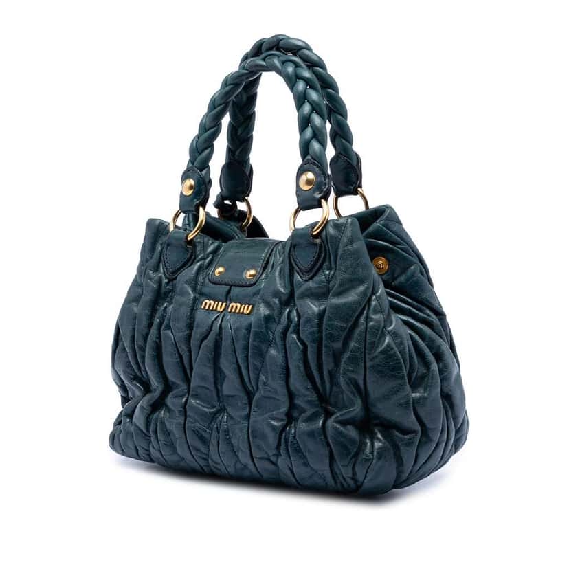 Miu Miu Matelasse Lux Lambskin Bauletto Aperto Satchel Blue Leather Very good condition - Back View