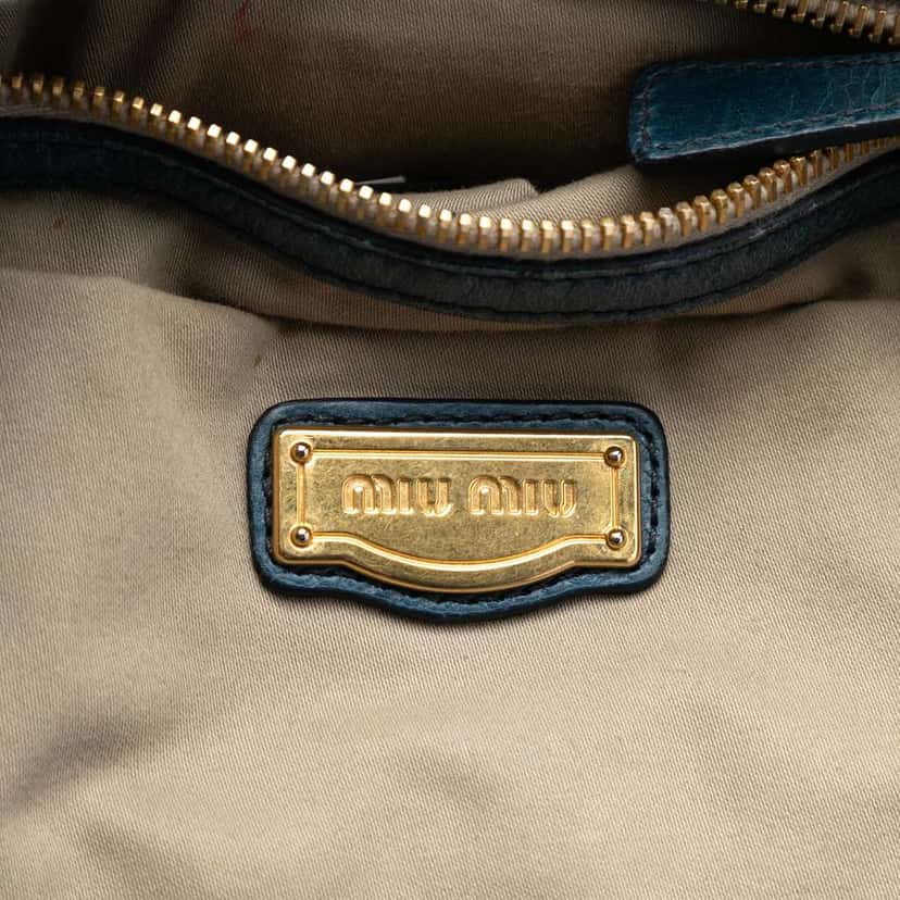 Miu Miu Matelasse Lux Lambskin Bauletto Aperto Satchel Blue Leather Very good condition - Box View
