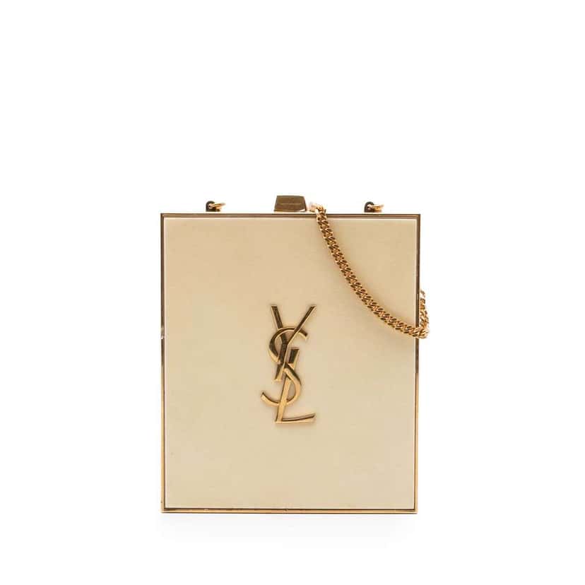 Saint Laurent Acrylic Tuxedo Box Clutch on Chain Beige Very good condition - Front View