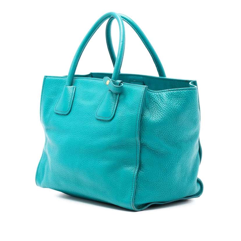 Prada Vitello Daino Front Pocket Open Convertible Tote Blue Leather Very good condition - Back View