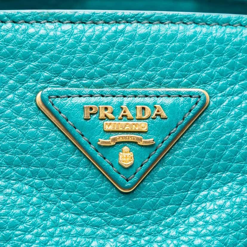 Prada Vitello Daino Front Pocket Open Convertible Tote Blue Leather Very good condition - Box View
