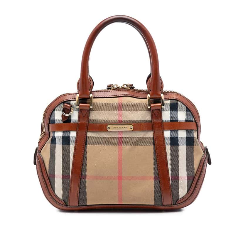 Burberry Small Leather Trimmed House Check Canvas Bridle Orchard Satchel Brown Canvas Very good condition - Front View