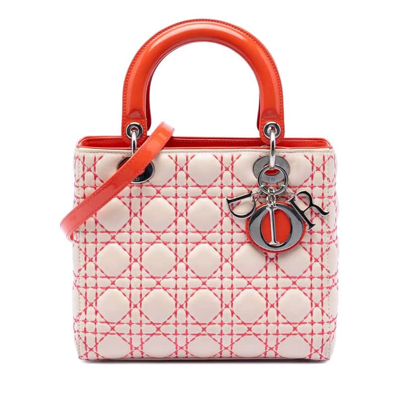 Dior Medium Lambskin Cannage Stitched Lady Dior Beige Leather Very good condition - Front View