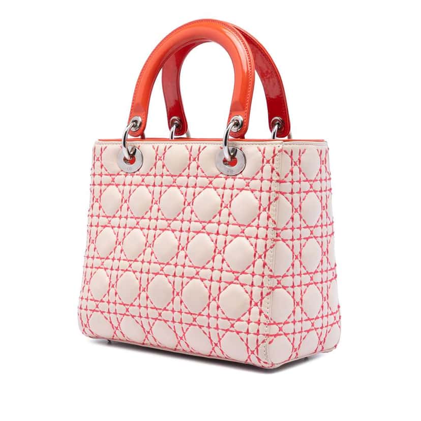 Dior Medium Lambskin Cannage Stitched Lady Dior Beige Leather Very good condition - Back View