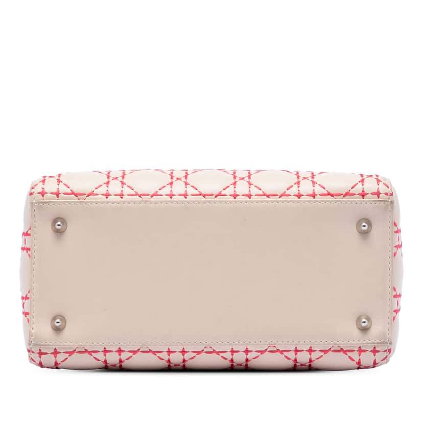 Dior Medium Lambskin Cannage Stitched Lady Dior Beige Leather Very good condition - Inside View