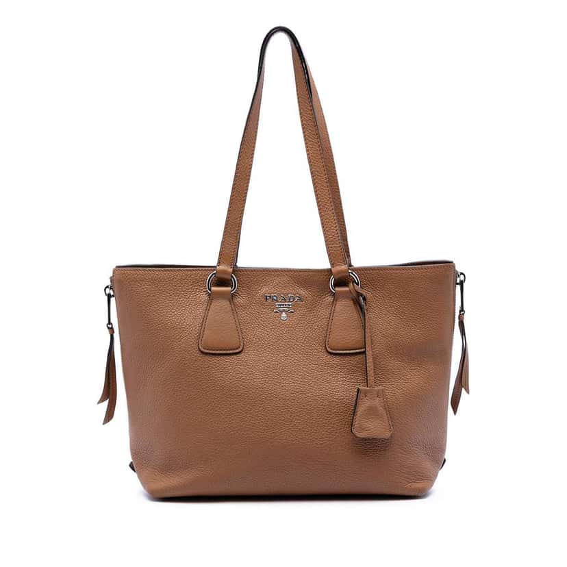 Prada Vitello Phenix Side Zip Shopper Tote Brown Leather Very good condition - Front View