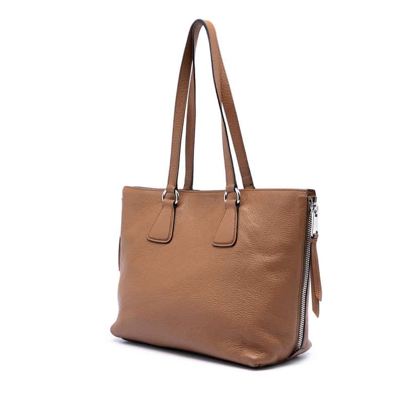 Prada Vitello Phenix Side Zip Shopper Tote Brown Leather Very good condition - Back View