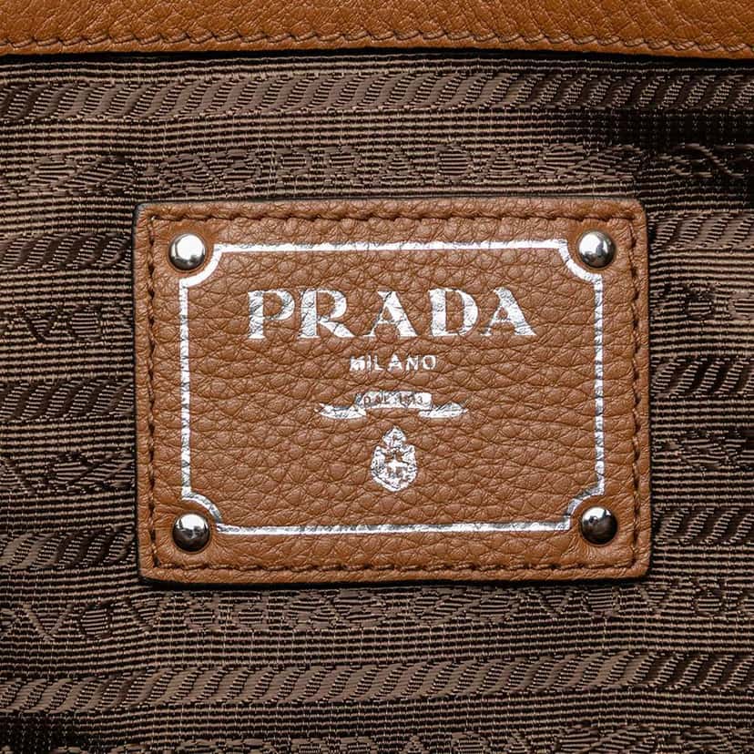 Prada Vitello Phenix Side Zip Shopper Tote Brown Leather Very good condition - Box View