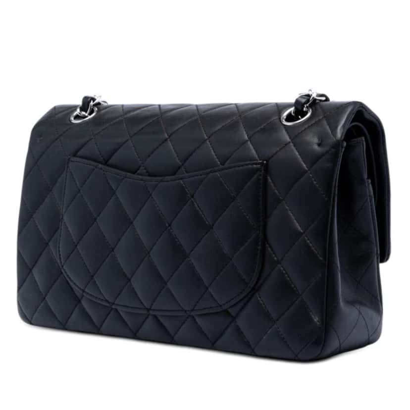 Chanel Medium Classic Lambskin Double Flap Black Leather Very good condition - Back View