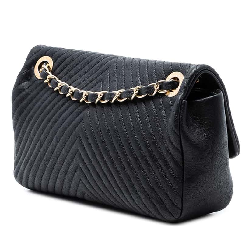 Chanel Small Chevron Wrinkled Calfskin Medallion Charm Surpique Flap Black Leather Very good condition - Back View