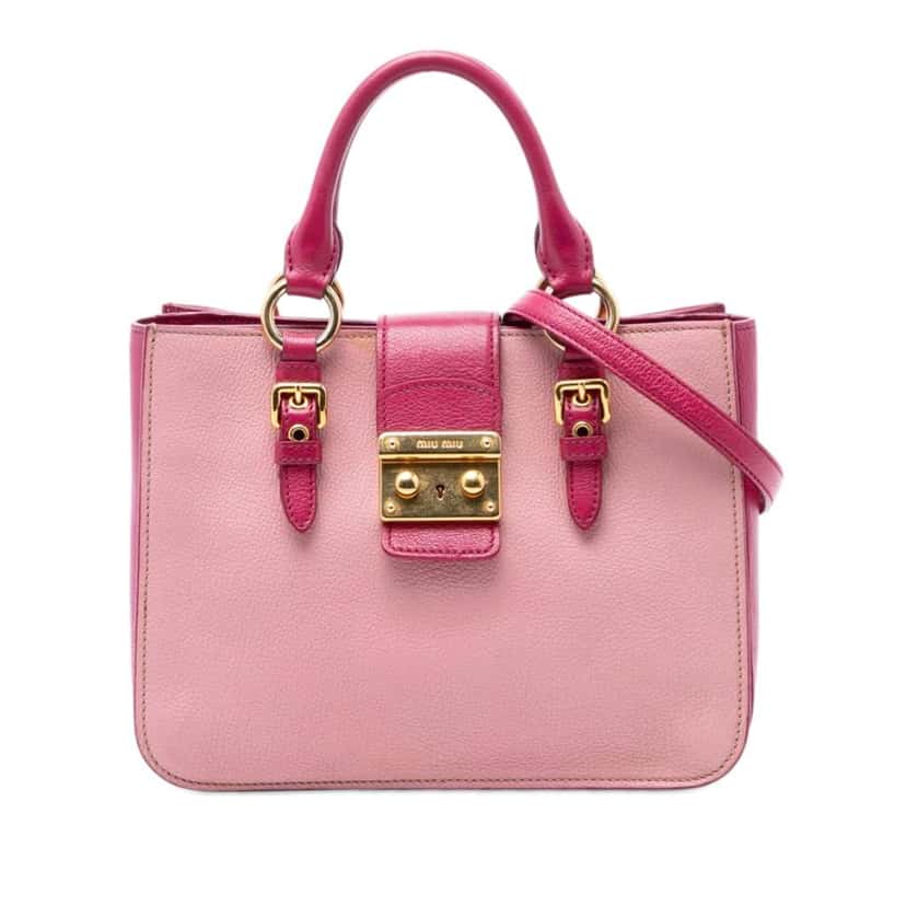 Miu Miu Bicolor Goatskin Madras Satchel Pink Leather Very good condition - Front View