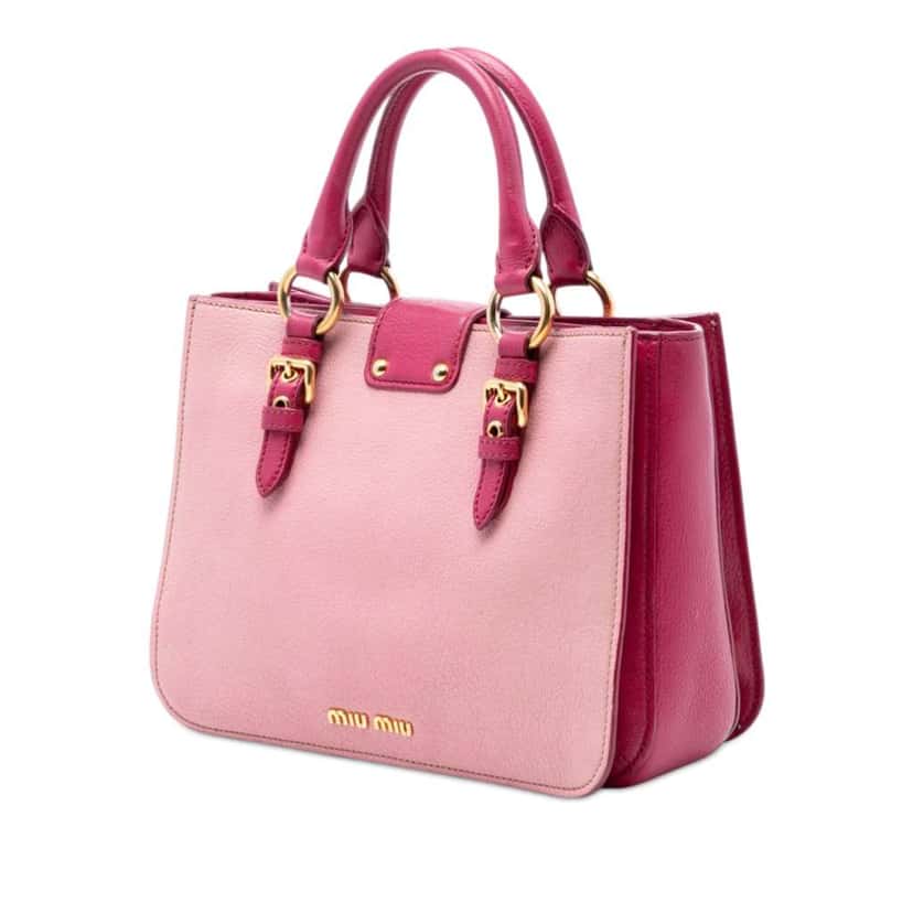 Miu Miu Bicolor Goatskin Madras Satchel Pink Leather Very good condition - Back View