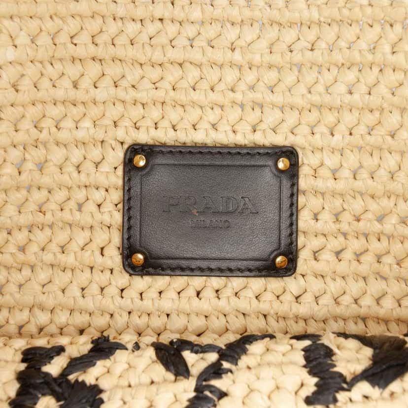 Prada Raffia Effect Crochet Logo Embroidered Crossbody Beige Very good condition - Box View
