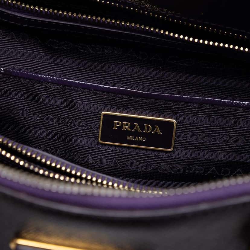 Prada Large Saffiano Vernice Promenade Satchel Purple Leather Very good condition - Box View