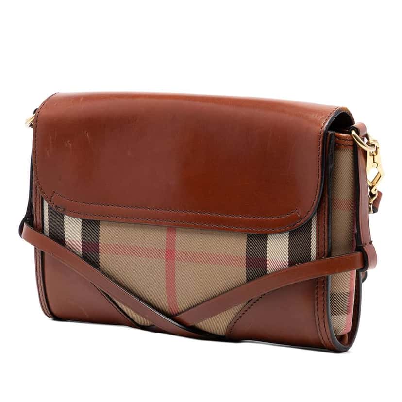 Burberry Leather and House Check Canvas Bridle Abbott Crossbody Brown Leather Very good condition - Back View