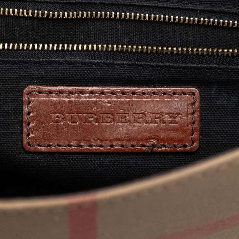 Burberry Leather and House Check Canvas Bridle Abbott Crossbody Brown Leather Very good condition - Box View