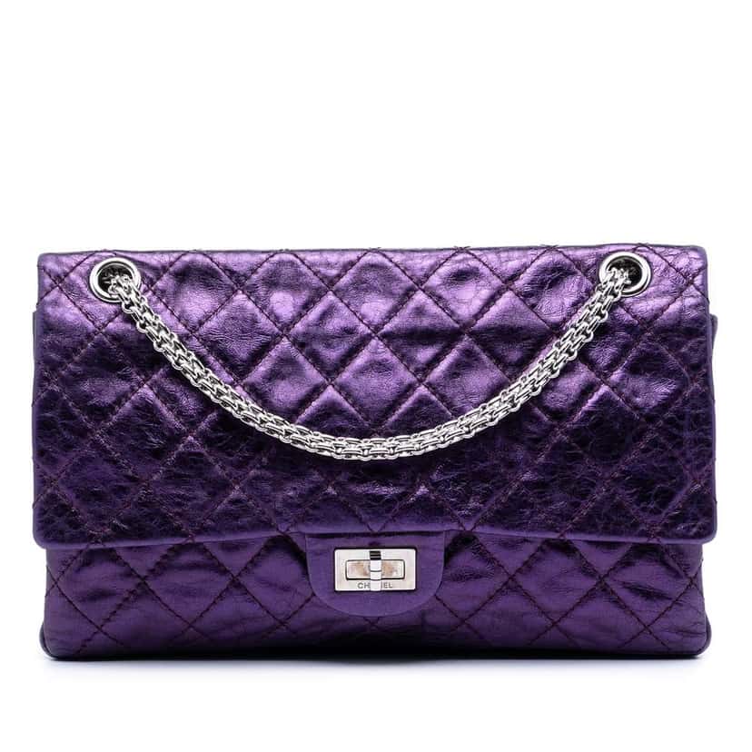 Chanel Quilted Metallic Calfskin Reissue 2.55 Double Flap 226 Purple Leather Very good condition - Front View