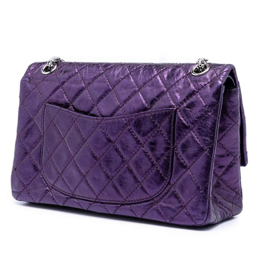 Chanel Quilted Metallic Calfskin Reissue 2.55 Double Flap 226 Purple Leather Very good condition - Back View