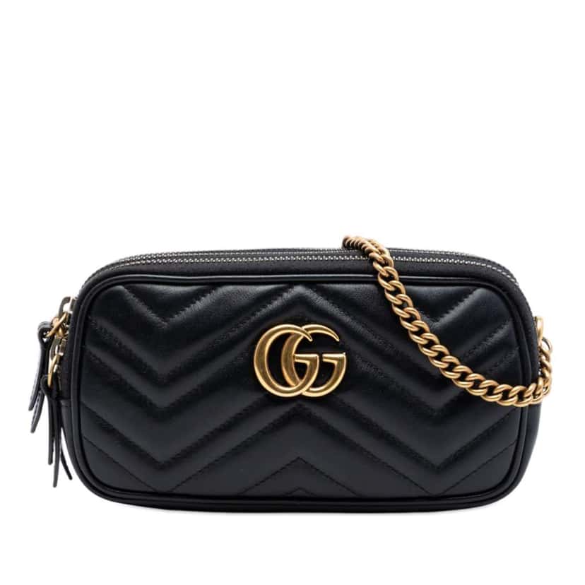 Gucci Mini GG Marmont Matelasse Leather Triple Zip Crossbody Black Leather Very good condition - Front View
