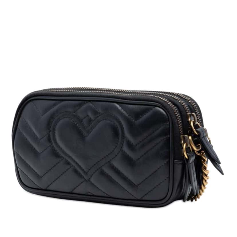 Gucci Mini GG Marmont Matelasse Leather Triple Zip Crossbody Black Leather Very good condition - Back View