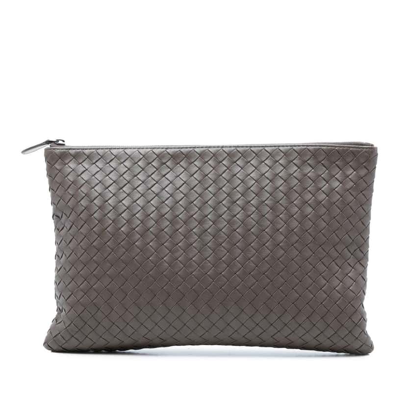 Bottega Veneta Nappa Intrecciato Clutch Brown Leather Very good condition - Front View