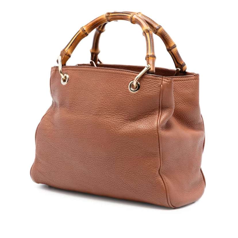 Gucci Small Calfskin Bamboo Shopper Satchel Brown Leather Very good condition - Back View