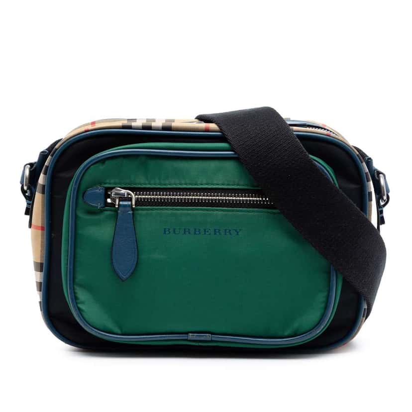 Burberry House Check Trimmed Nylon Paddy Crossbody Green Very good condition - Front View
