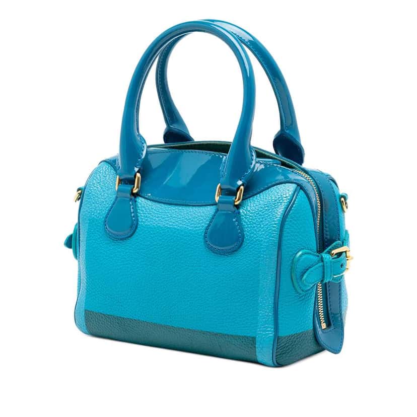 Burberry Mini Tricolour Grained Leather Prorsum Boston Bag Blue Leather Very good condition - Back View