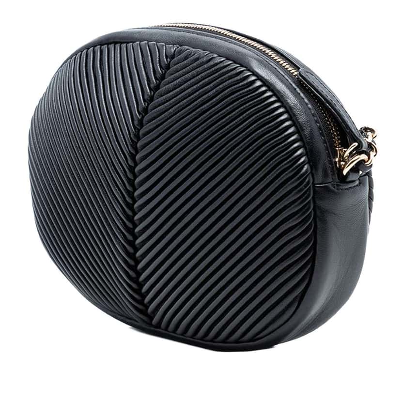 Chanel Chevron Lambskin Pleated Oval Camera Bag Black Leather Very good condition - Back View