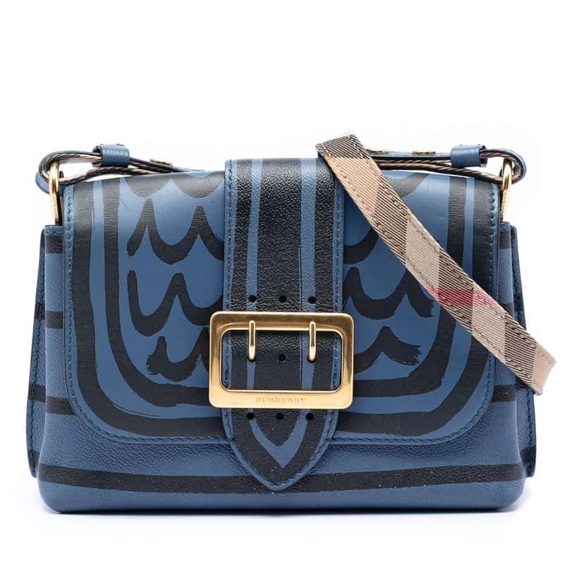 Burberry Small Printed Leather Medley Buckle Crossbody Blue Leather Very good condition - Front View