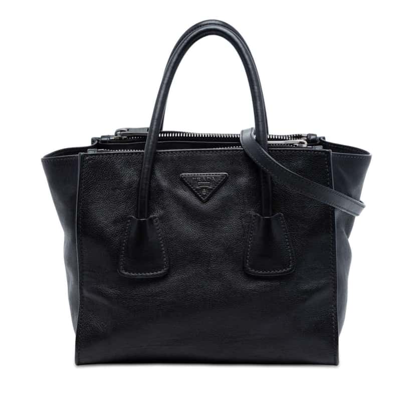 Prada Glace Calf Twin Pocket Double Handle Satchel Black Leather Very good condition - Front View