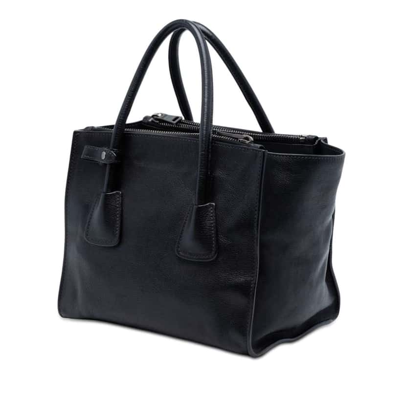 Prada Glace Calf Twin Pocket Double Handle Satchel Black Leather Very good condition - Back View