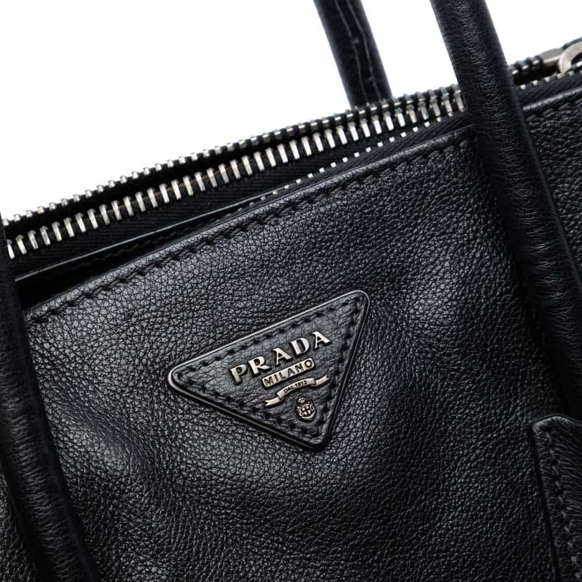 Prada Glace Calf Twin Pocket Double Handle Satchel Black Leather Very good condition - Box View