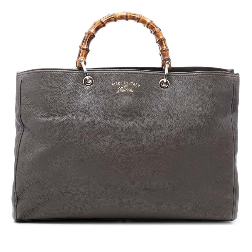 Gucci Large Calfskin Bamboo Shopper Satchel Grey Leather Very good condition - Front View