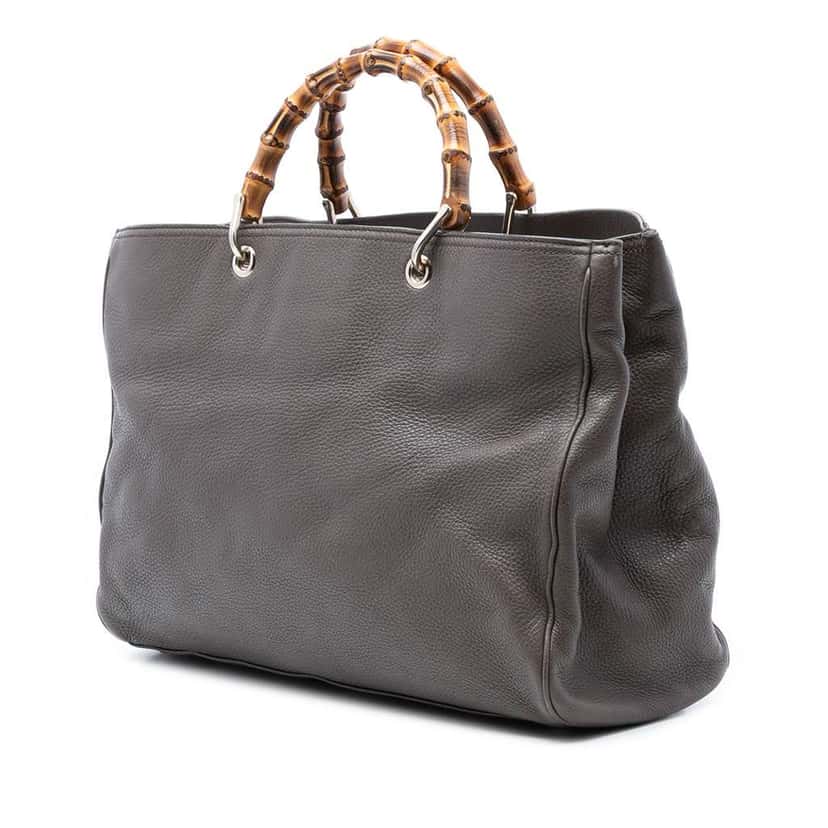 Gucci Large Calfskin Bamboo Shopper Satchel Grey Leather Very good condition - Back View