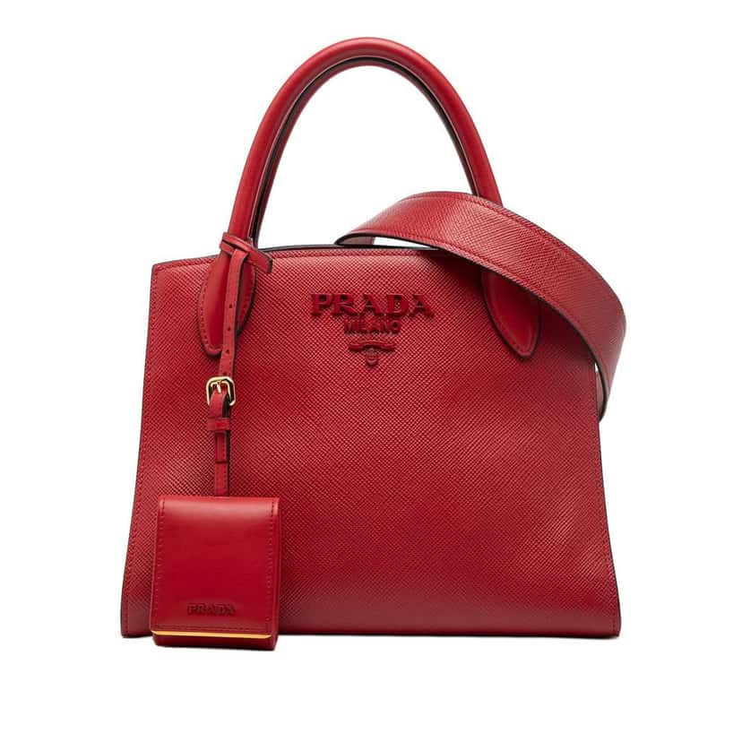 Prada Small Saffiano Cuir Monochrome Top Handle Tote Red Leather Very good condition - Front View