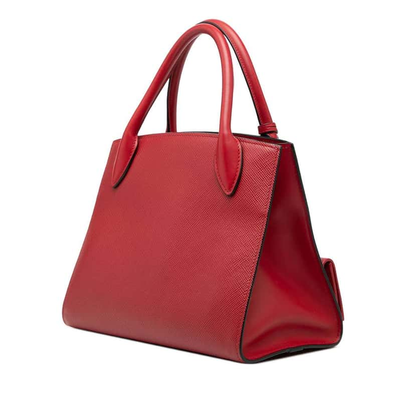 Prada Small Saffiano Cuir Monochrome Top Handle Tote Red Leather Very good condition - Back View