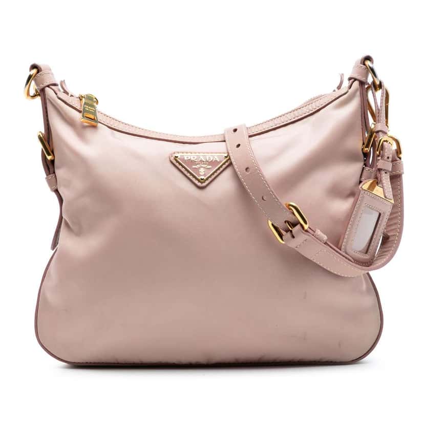 Prada Saffiano Trimmed Tessuto Zip Top Crossbody Pink Very good condition - Front View
