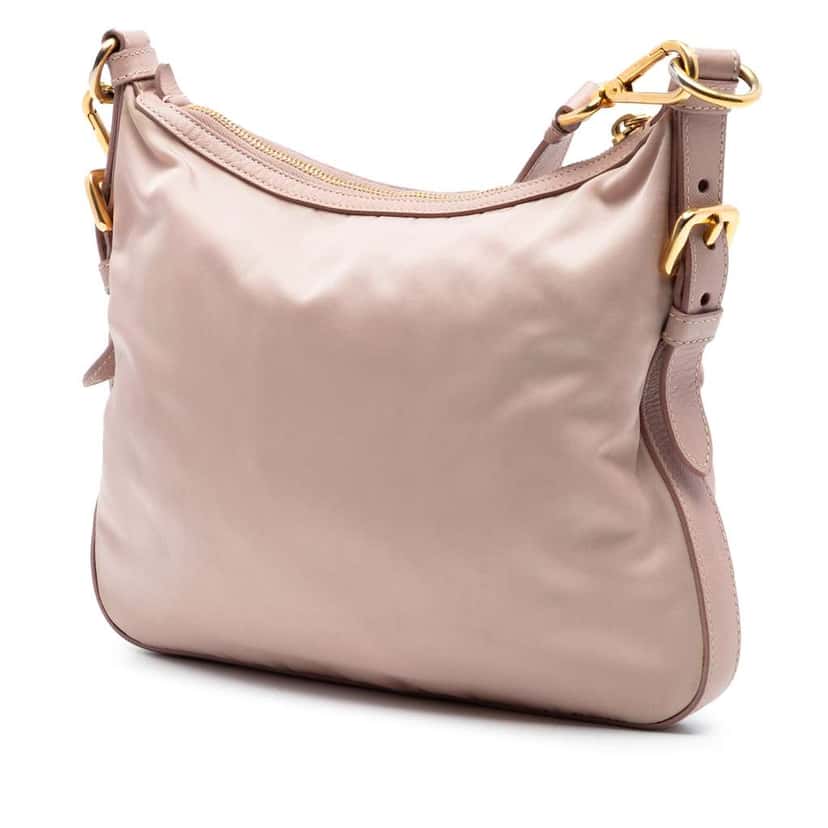Prada Saffiano Trimmed Tessuto Zip Top Crossbody Pink Very good condition - Back View