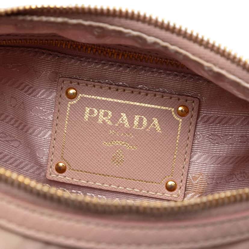 Prada Saffiano Trimmed Tessuto Zip Top Crossbody Pink Very good condition - Box View