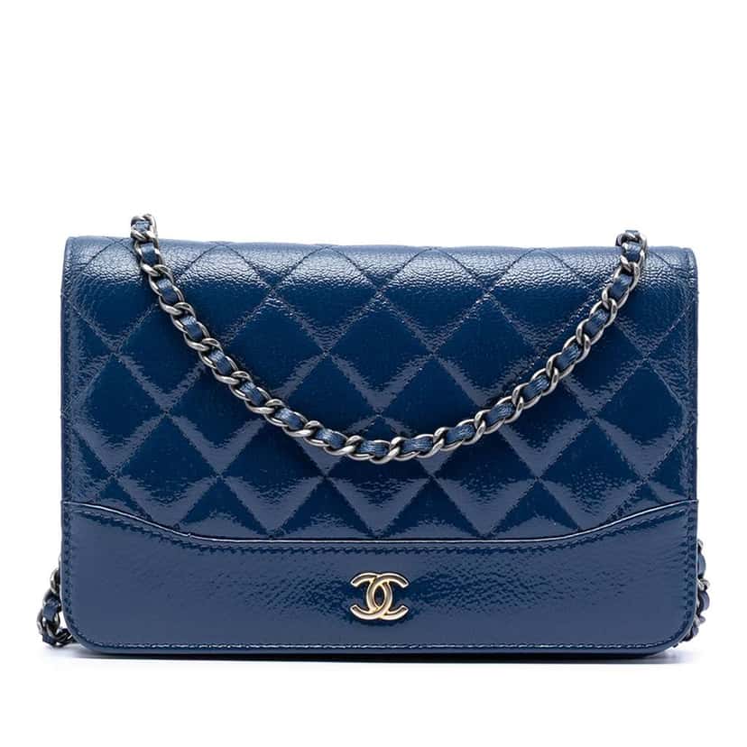 Chanel Quilted Patent Aged Calfskin Gabrielle Wallet On Chain Blue Leather Very good condition - Front View