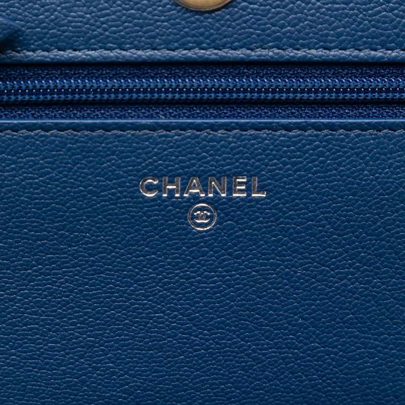 Chanel Quilted Patent Aged Calfskin Gabrielle Wallet On Chain Blue Leather Very good condition - Box View