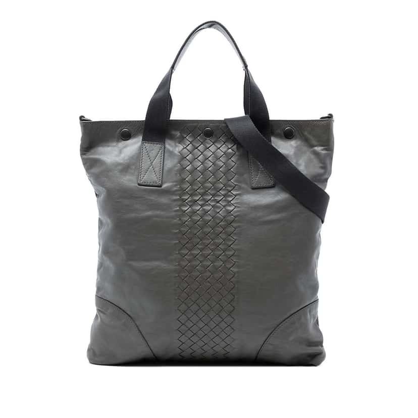Bottega Veneta Intrecciato Trimmed Nappa Convertible Tote Grey Leather Very good condition - Front View