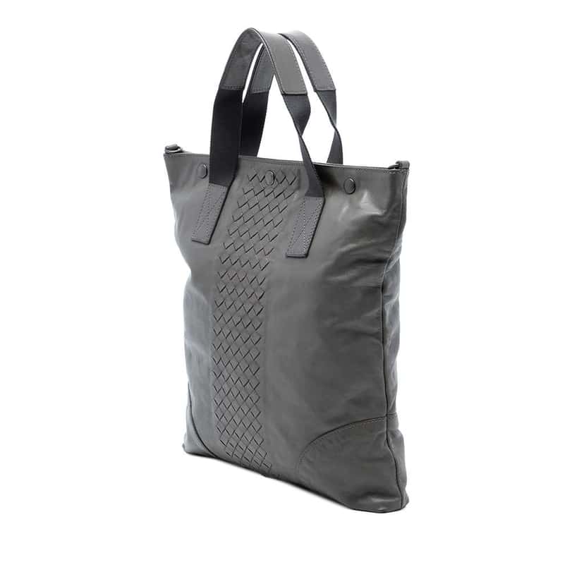 Bottega Veneta Intrecciato Trimmed Nappa Convertible Tote Grey Leather Very good condition - Back View