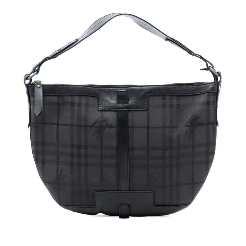 Burberry Haymarket Check Coated Canvas Hobo Black Canvas Very good condition - Front View