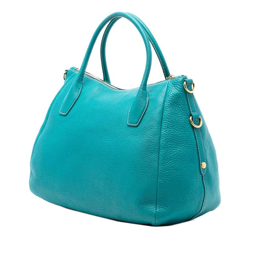 Prada Vitello Daino Zip Top Satchel Blue Leather Very good condition - Back View