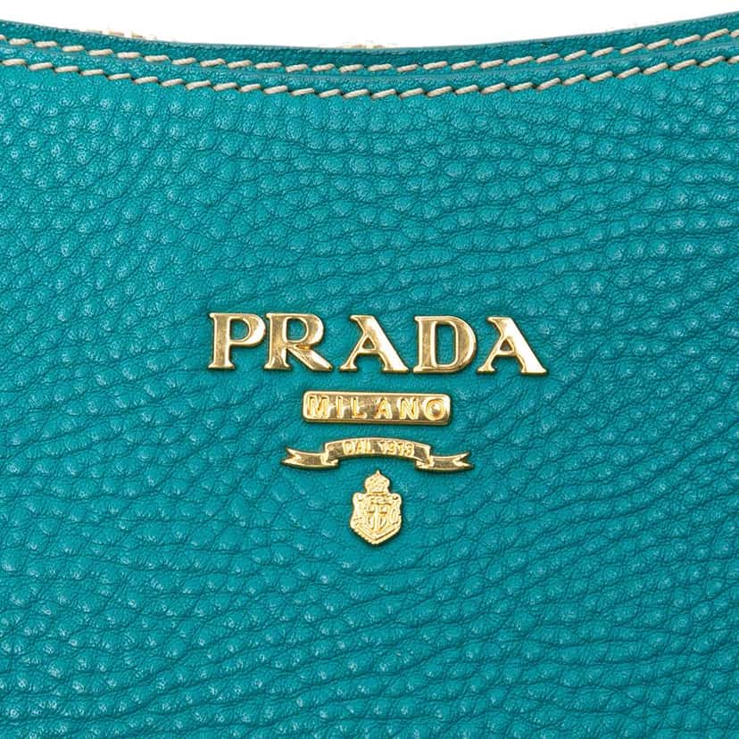 Prada Vitello Daino Zip Top Satchel Blue Leather Very good condition - Box View