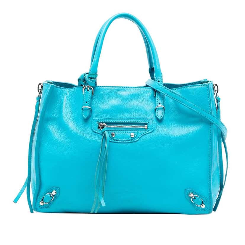 Balenciaga Mini Leather Papier A6 Zip-Around Satchel Blue Leather Very good condition - Front View